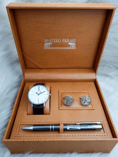 Set cadou pentru barbati Matteo Ferari, ceas, butoni, pix metalic MF025B110G