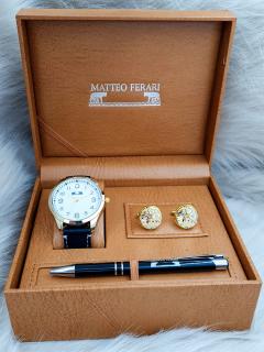 Set cadou pentru barbati Matteo Ferari, ceas, butoni, pix metalic MF026B110G