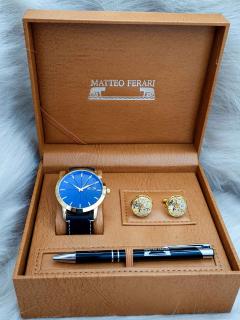 Set cadou pentru barbati Matteo Ferari, ceas, butoni, pix metalic MF027B110G
