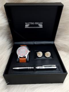 Set cadou pentru barbati Matteo Ferari, ceas, butoni, pix metalic MF042B110G