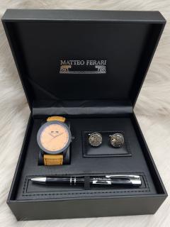 Set cadou pentru barbati Matteo Ferari, ceas, butoni, pix metalic MF044B110G