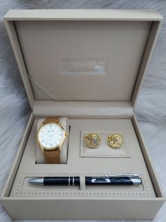 Set cadou pentru barbati Matteo Ferari, ceas, butoni, pix metalic MF045B110G