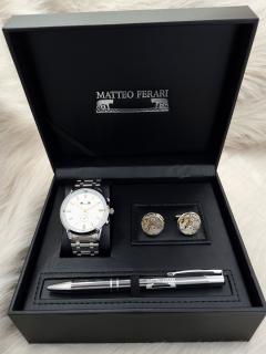 Set cadou pentru barbati Matteo Ferari, ceas, butoni, pix metalic MF048B110G