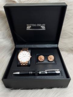 Set cadou pentru barbati Matteo Ferari, ceas, butoni, pix metalic MF049B110G