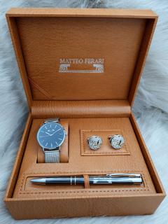 Set cadou pentru barbati Matteo Ferari, ceas, butoni, pix metalic MF057B110G