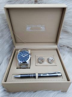 Set cadou pentru barbati Matteo Ferari, ceas, butoni, pix metalic MF059B110G