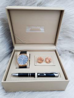 Set cadou pentru barbati Matteo Ferari, ceas, butoni, pix metalic MF060B110G