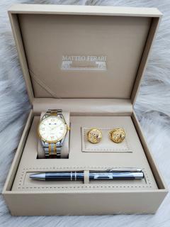Set cadou pentru barbati Matteo Ferari, ceas, butoni, pix metalic MF061B110G