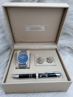 Set cadou pentru barbati Matteo Ferari, ceas, butoni, pix metalic MF062B110G