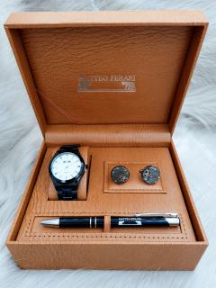 Set cadou pentru barbati Matteo Ferari, ceas, butoni, pix metalic MF063B110G