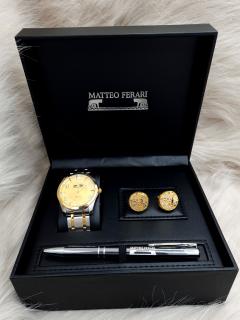 Set cadou pentru barbati Matteo Ferari, ceas, butoni, pix metalic MF064B110G