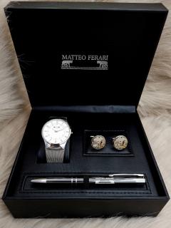 Set cadou pentru barbati Matteo Ferari, ceas, butoni, pix metalic MF065B110G