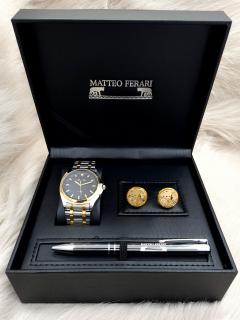 Set cadou pentru barbati Matteo Ferari, ceas, butoni, pix metalic MF066B110G