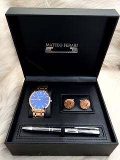 Set cadou pentru barbati Matteo Ferari, ceas, butoni, pix metalic MF068B110G