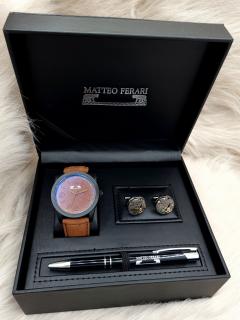 Set cadou pentru barbati Matteo Ferari, ceas, butoni, pix metalic MF069B110G