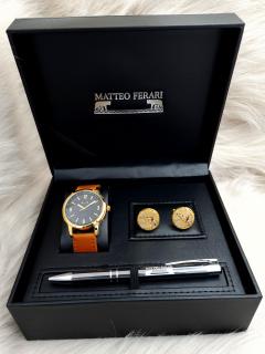 Set cadou pentru barbati Matteo Ferari, ceas, butoni, pix metalic MF070B110G