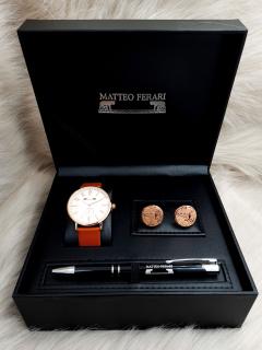 Set cadou pentru barbati Matteo Ferari, ceas, butoni, pix metalic MF071B110G