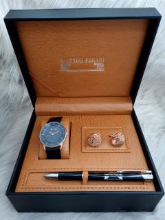 Set cadou pentru barbati Matteo Ferari, ceas, butoni, pix metalic MF072B110G