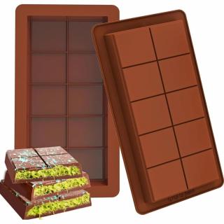 Forma ciocolata Dubai din silicon premium, antiaderenta TopBazar   Forma clasica de ciocolata Dubai 10 patratele, 25 x13 x2 cm, Maro