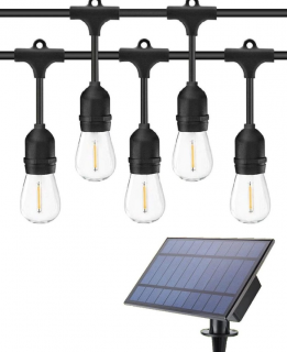 Ghirlanda LED cu Panou Solar si 10 de Becuri Incluse, interconectabile,  10 m cu 10 becuri LED Filament 2W 3000K, alb cald, BZRSH