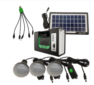 Kit solar iluminare GD-Lite 10 cu 3 becuri LED, port USB incarcare dispozitive, MP3 Player, Radio FM