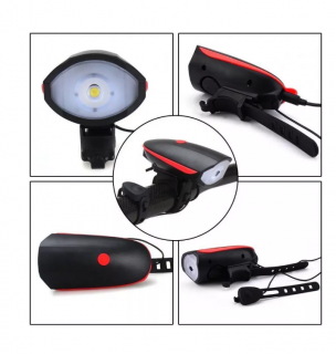 Lumina LED Far cu claxon pentru bicicleta, incarcare USB, 3 moduri de iluminare