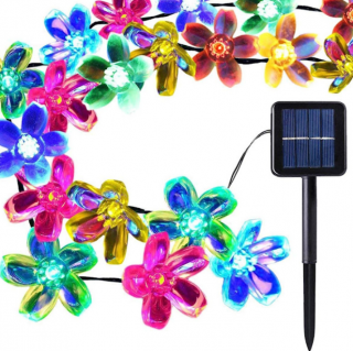 Lumini pentru gradina cu incarcare solara 50 LED, 5 metri cu flori multicolor