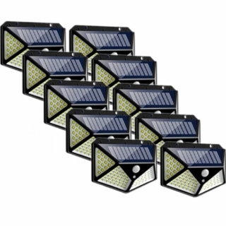 Set 10 x Lampa 100 LED cu panou solar, senzor de miscare, 3 moduri iluminare