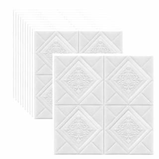 Set 10 x Tapet 3D Autoadeziv ,rezistent la apa , usor de curatat , pentru pereti sau tavan, dimensiuni 70x70cm , alb, 4.9 mp