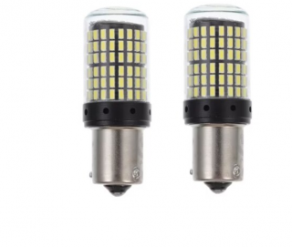 Set 2 becuri auto led BA15S 1156 P21W, 144LED SMD, pini la 180 grade,   lumina alba, BZRSH