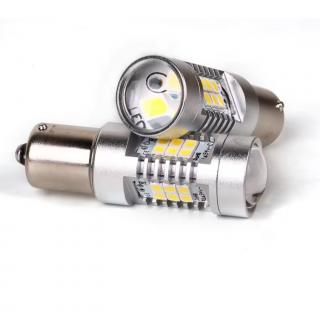 Set 2 becuri auto LED cu lupa 1156 BA15S P21W, BZRSH  , cu 21 de LED-uri, Alb rece, 6000K