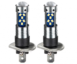 Set 2 becuri auto LED H1 cu lupa, 60W, 27 SMD, 12V, 6000K, BZRSH