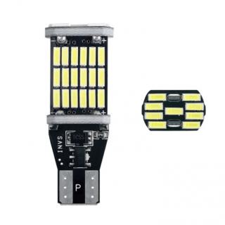 Set 2 becuri auto LED T15 W16W, 45 SMD, 12V, CanBus, BZRSH  , fara eroare bec ars, pentru marsarier, plafoniera, portbagaj, lumini oglinda, lumini ambientale, lumina alba 6500K