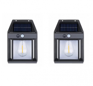 Set 2x Lampa solara LED de perete cu senzor de miscare, 3 moduri de iluminare, BZRSH, lumina calda