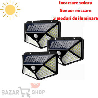 Set 3 x Lampa 100 LED cu panou solar senzor de miscare