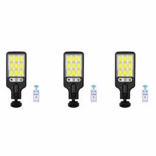 Set 3x Lampi Solare de Perete cu 72 LED-uri COB, 30W, 3 Moduri de Functionare, Telecomanda, Senzor de Miscare
