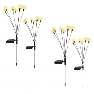 Set 4 Lampi solare LED, 6 bulbi LED, incarcare solara si senzor de amurg, lumina alba calda, BZRSH, 70 cm