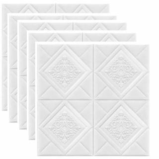 Set 5 x Tapet 3D Autoadeziv ,rezistent la apa , usor de curatat , pentru pereti sau tavan, dimensiuni 70x70cm , alb, 2.45 mp