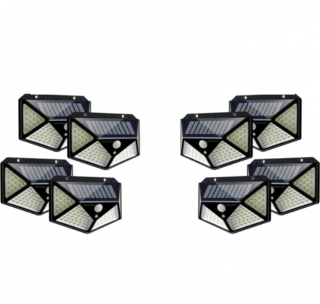 Set 8 x Lampa cu Incarcare Solare, Senzor de Miscare, 3 Moduri de Iluminare, 100 LED, Prindere pe Perete