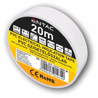 Banda Izolatoare, Model Alb, 0.13x19mm, 20m Lungime, Entac - Banda Izolatoare PVC pentru Cabluri Electrice