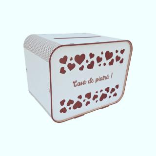 Cutie dar nunta, casa de piatra, HDF, alb, 26x16x20cm