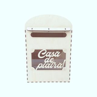 Cutie dar pentru nunta din lemn, model cutie postala, 25x25x37cm