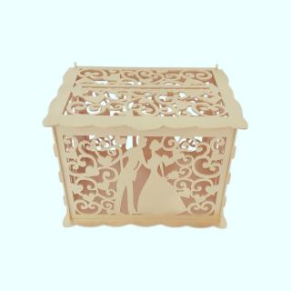 Cutie de nunta pentru plicuri cu bani din HDF, auriu, 30x24x22.5CM