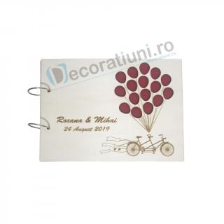 Guestbook din lemn personalizat, guestbook nunta - model bicicleta cu baloane