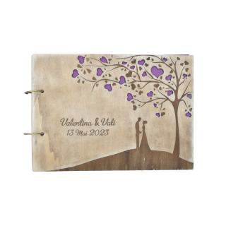 Guestbook din lemn personalizat, guestbook nunta - model romantic weeding