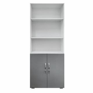 Dulap biblioraft  dublu cu 2 usi mici  ,  pal alb. gri  , 800 x  400 x 2010 mm