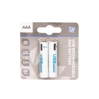 Set 2 acumulatori AAA 250mAh 900mwh, USB-C