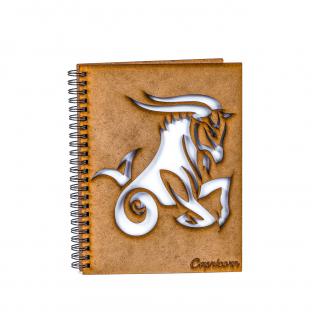 Agenda A5 personalizata din lemn cu zodie CAPRICORN