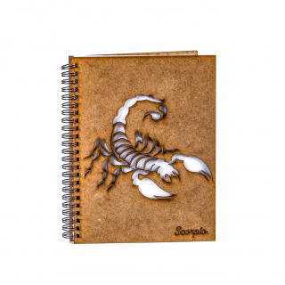 Agenda A5 personalizata din lemn cu zodie SCORPION