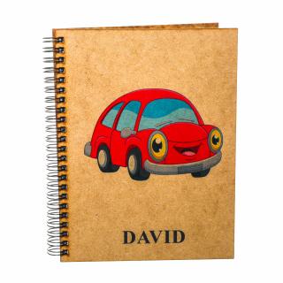 Agenda A5 personalizata din lemn pentru baietei cu masinuta si nume personalizat, print UV